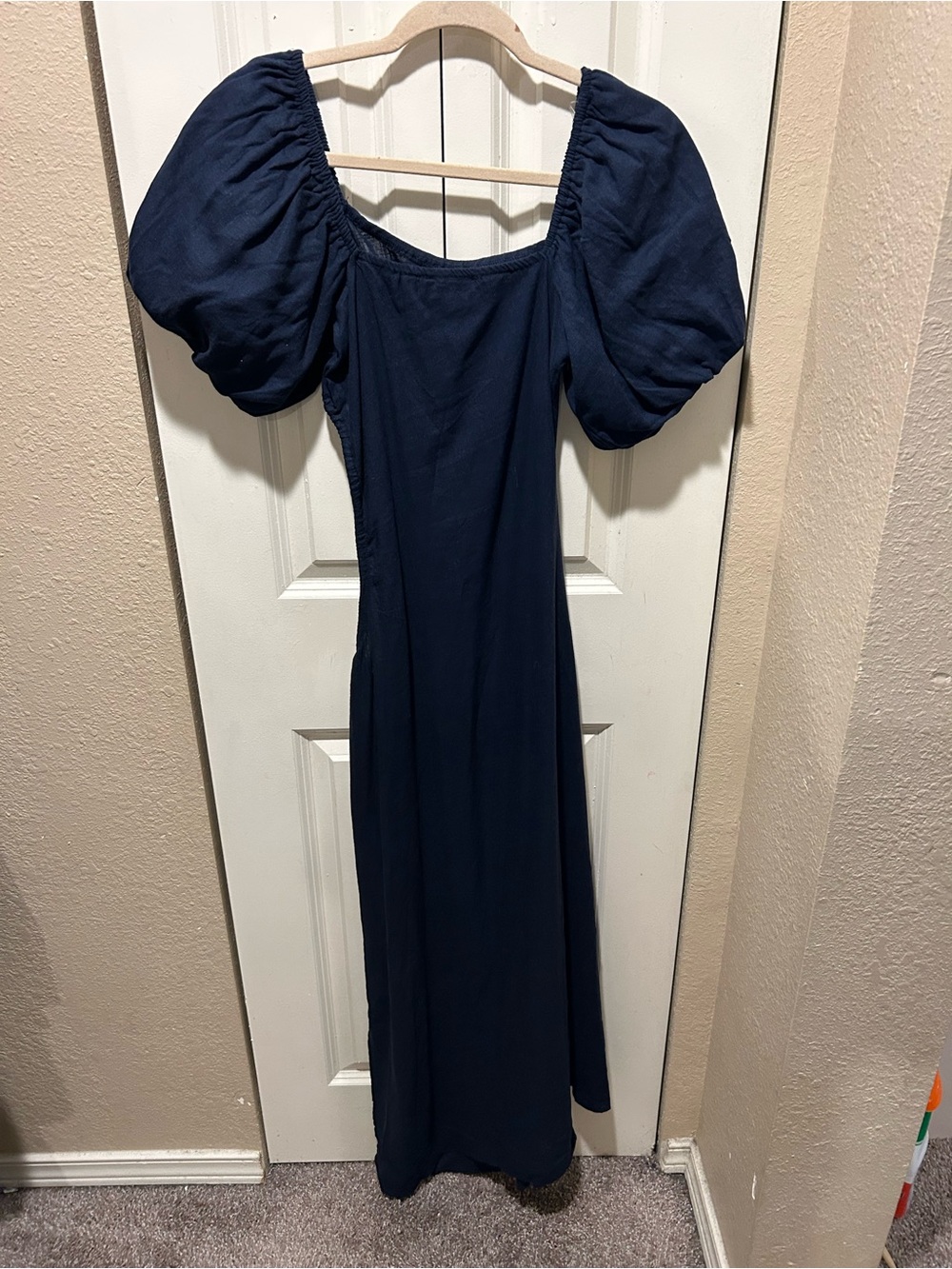 Petal + Pup Chloe Cut-Out Dress Linen Blend Puff Sleeve Midi , Small - Picture 7 of 13